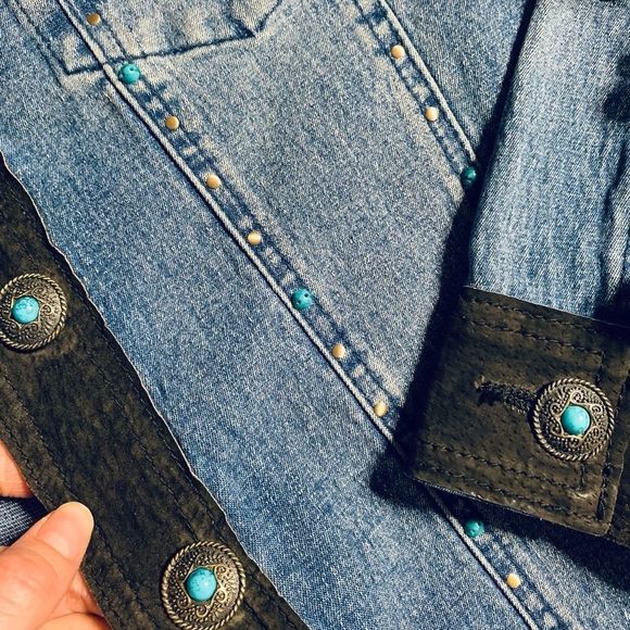 Vintage western Diane Gilman suede rodeo cowgirl button up denim jacket - Picture 8 of 8
